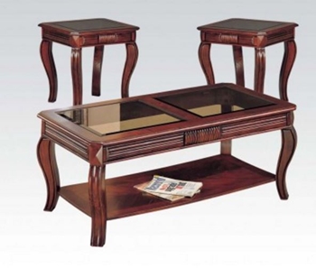 Cherry 3PC C/E Table w/ Glass Top