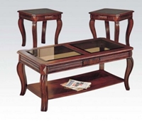 Cherry 3PC C/E Table w/ Glass Top